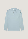 Men's Long Sleeve Sea Island Cotton Knit Polo Shirt in Stone Blue