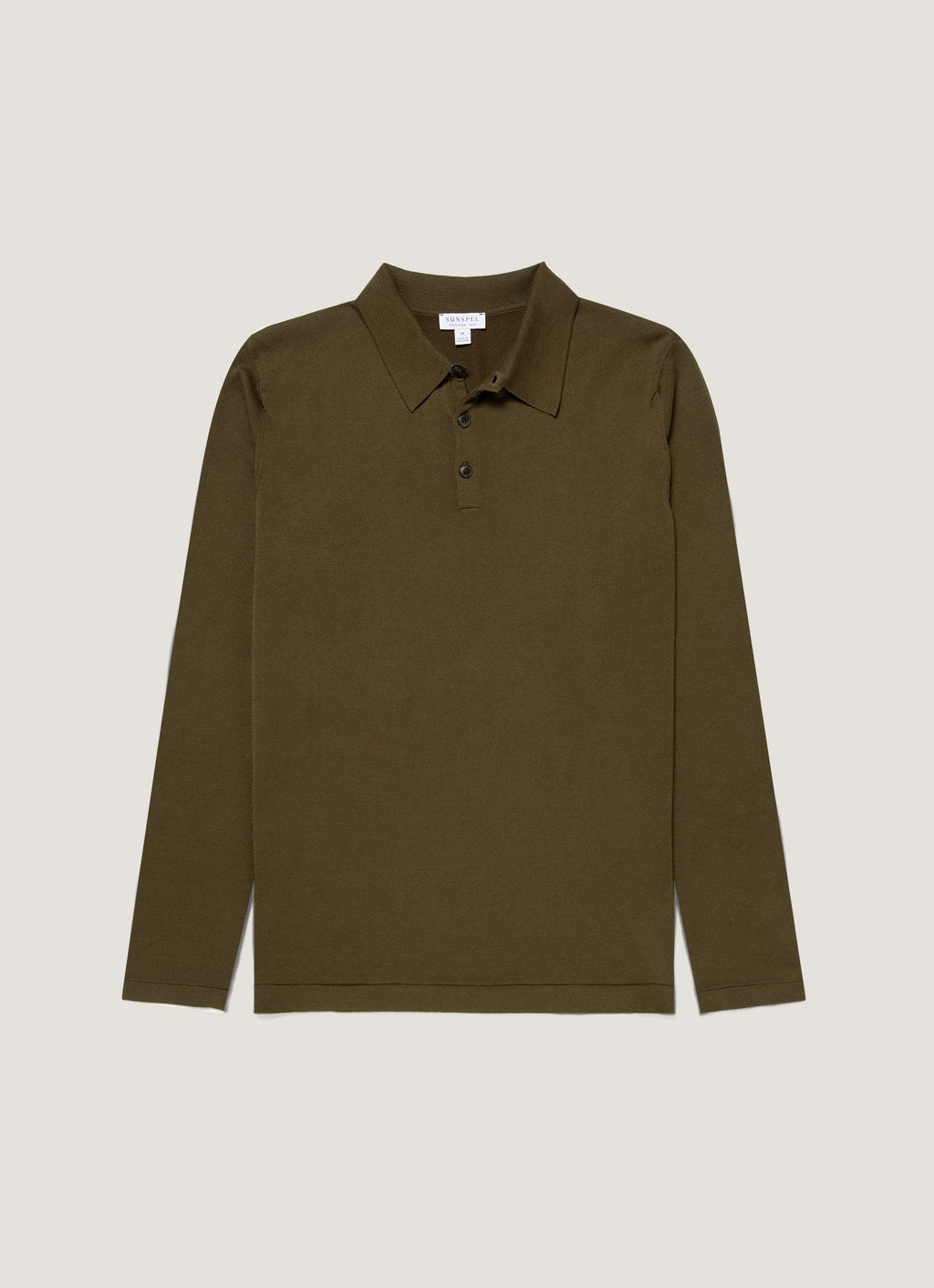 Polo à manches longues en coton Sea Island pour homme, maille vert olive profond
