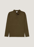 Polo à manches longues en coton Sea Island pour homme, maille vert olive profond