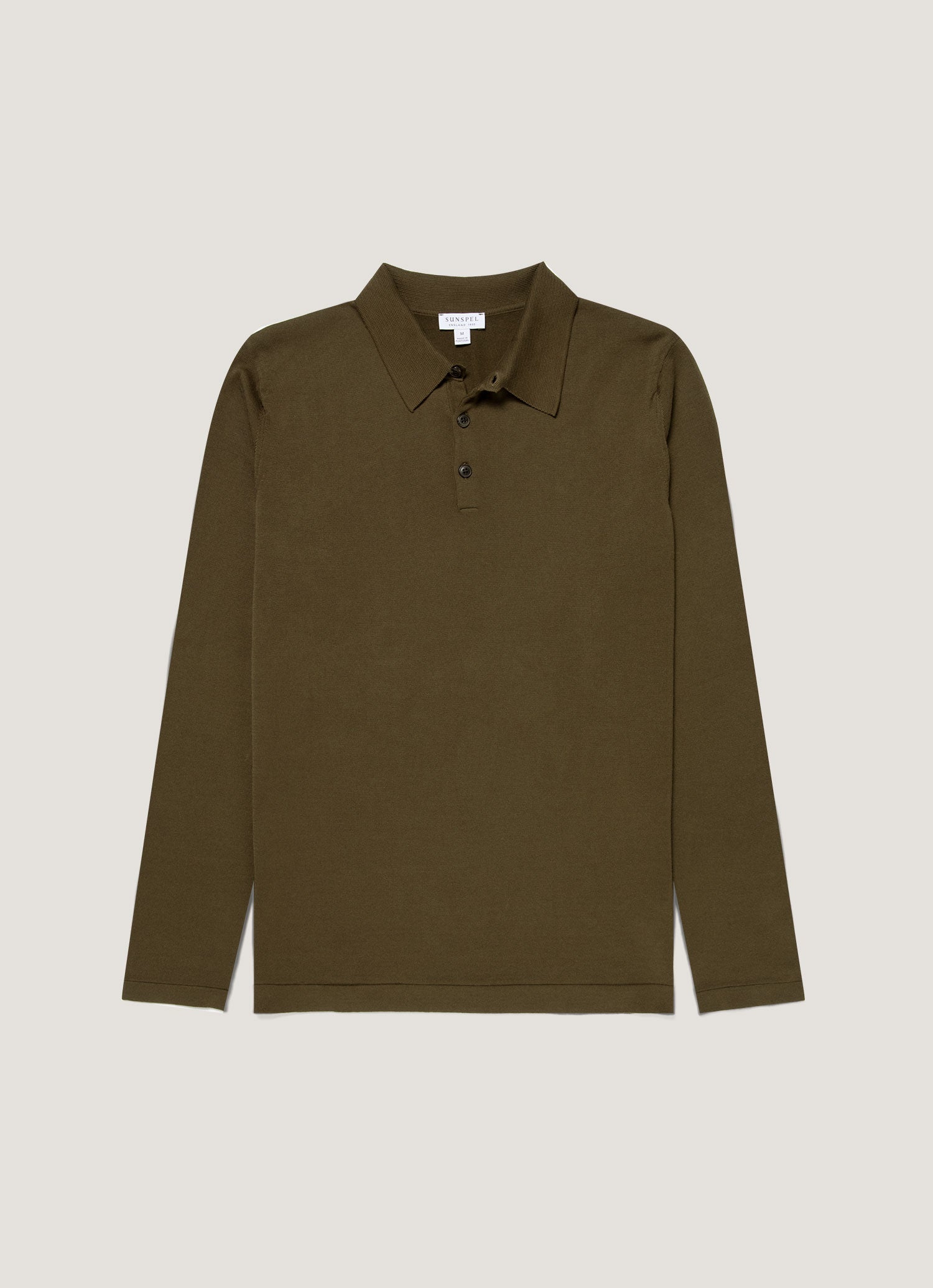 Polo à manches longues en coton Sea Island pour homme, maille vert olive profond