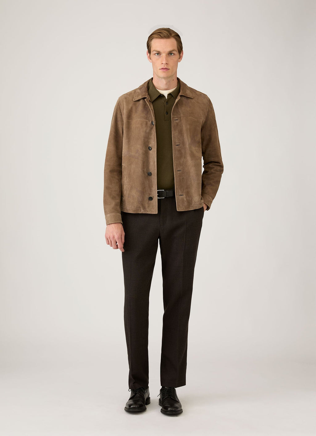 Polo à manches longues en coton Sea Island pour homme, maille vert olive profond