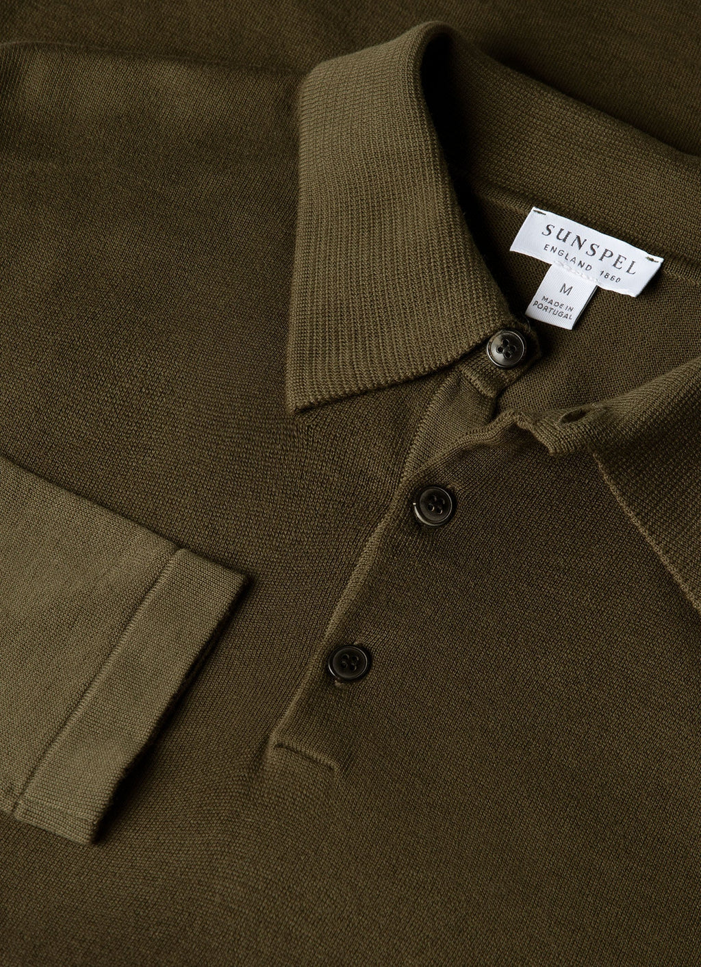Polo à manches longues en coton Sea Island pour homme, maille vert olive profond
