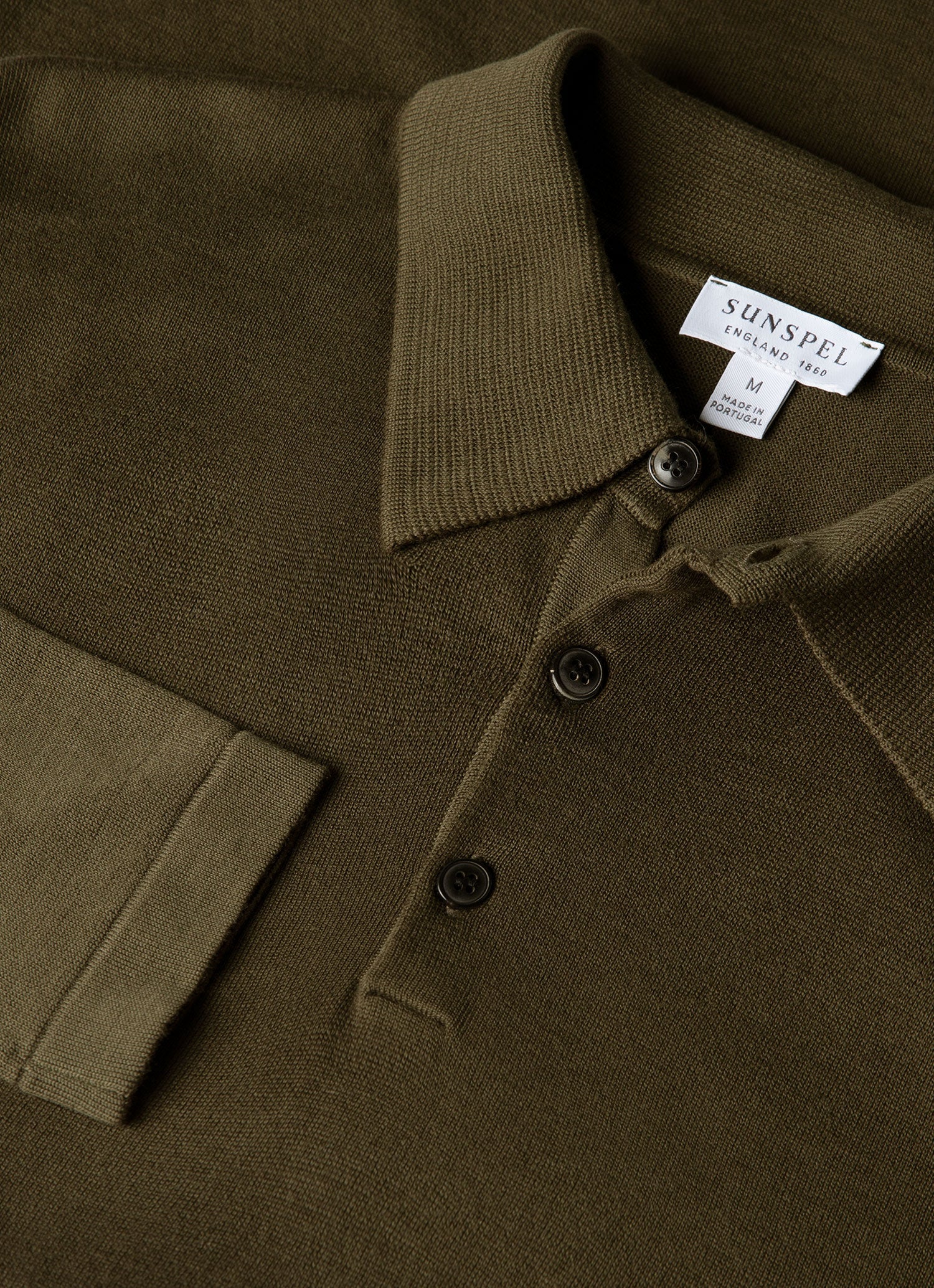 Polo à manches longues en coton Sea Island pour homme, maille vert olive profond