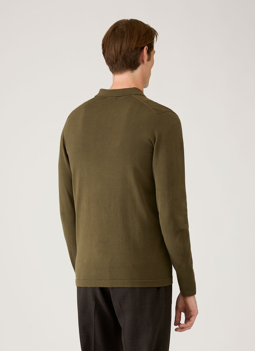 Polo à manches longues en coton Sea Island pour homme, maille vert olive profond