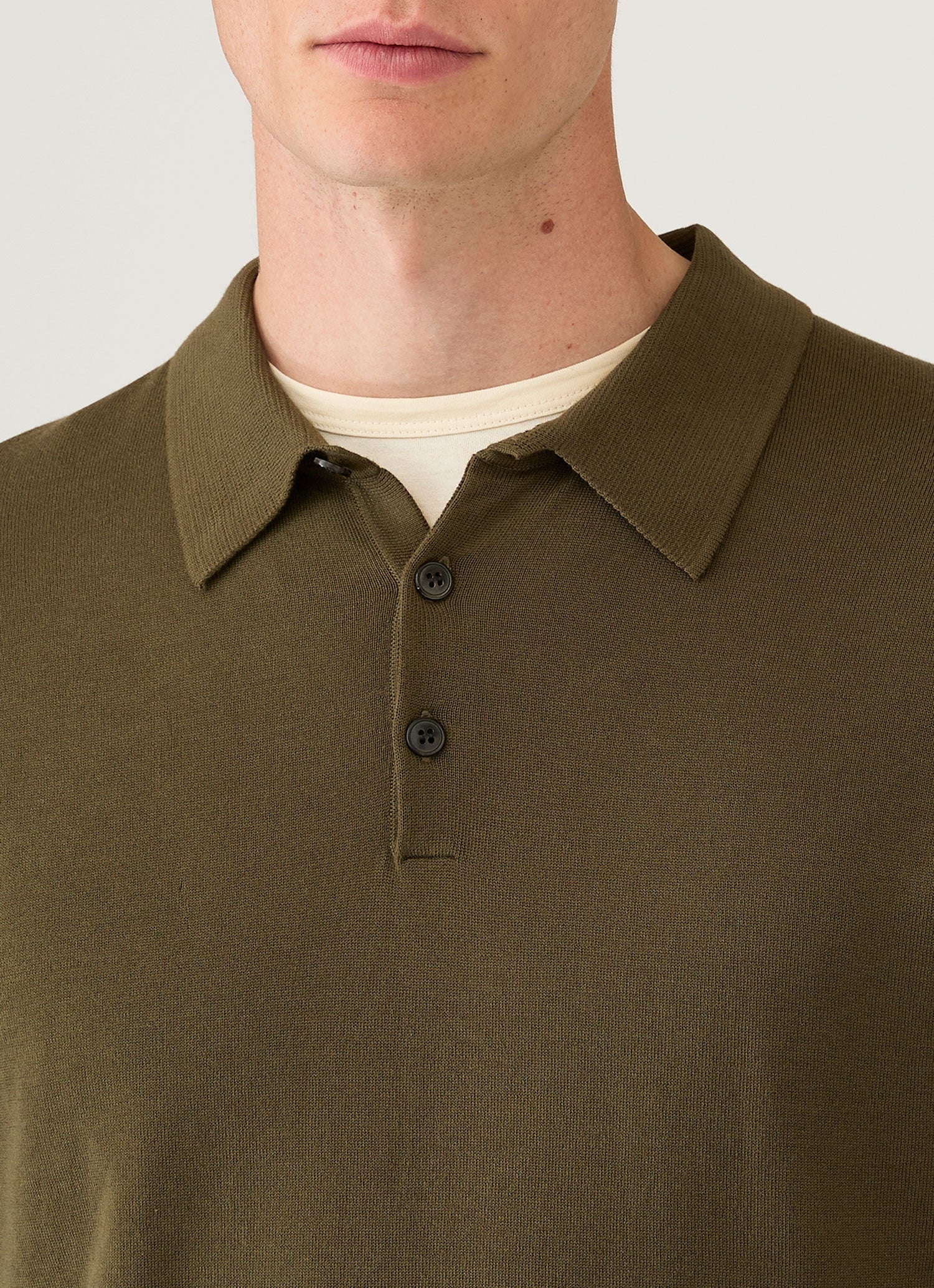 Polo à manches longues en coton Sea Island pour homme, maille vert olive profond