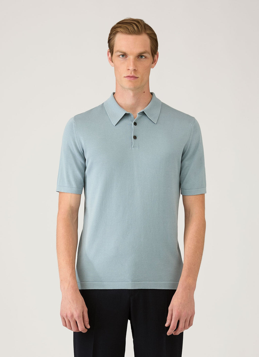 Polo en maille de coton Sea Island pour homme, bleu pierre