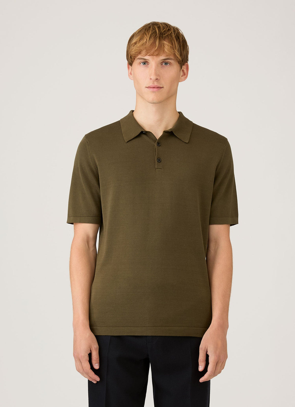 Polo en maille de coton Sea Island pour homme, couleur olive intense