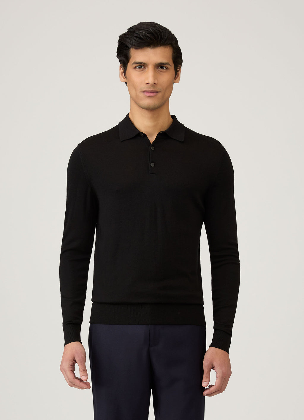 Polo en maille Mérinos Extra-Fin Homme Noir