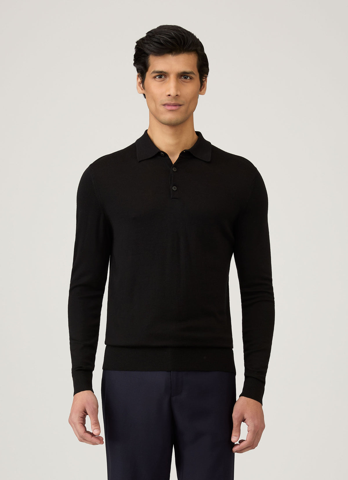 Polo en maille Mérinos Extra-Fin Homme Noir