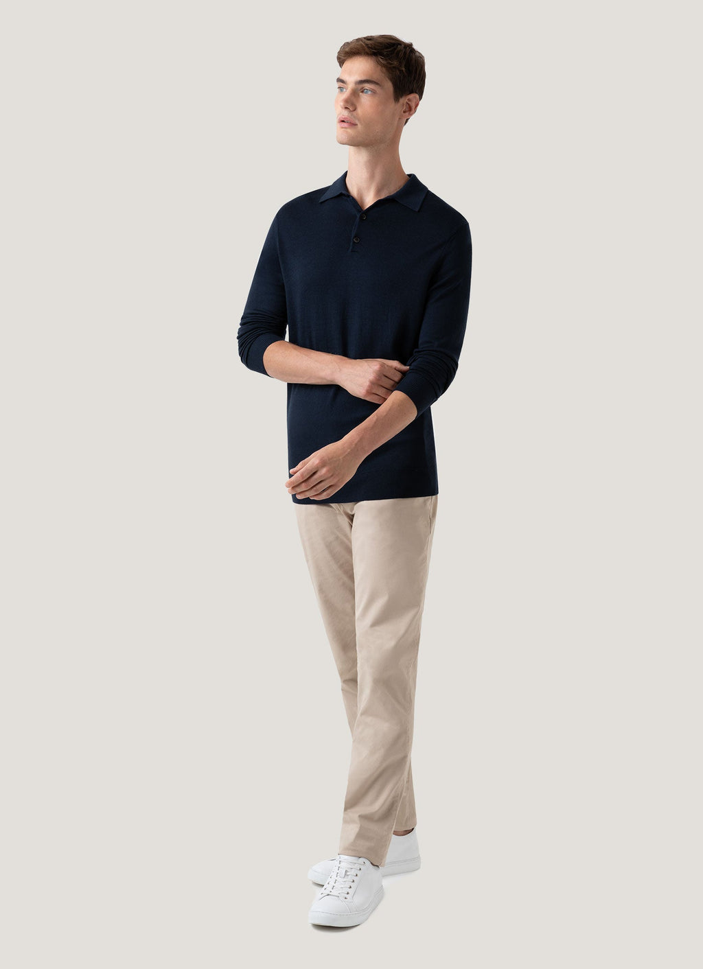 Men's Extra-Fine Merino Knitted Polo Shirt in Light Navy