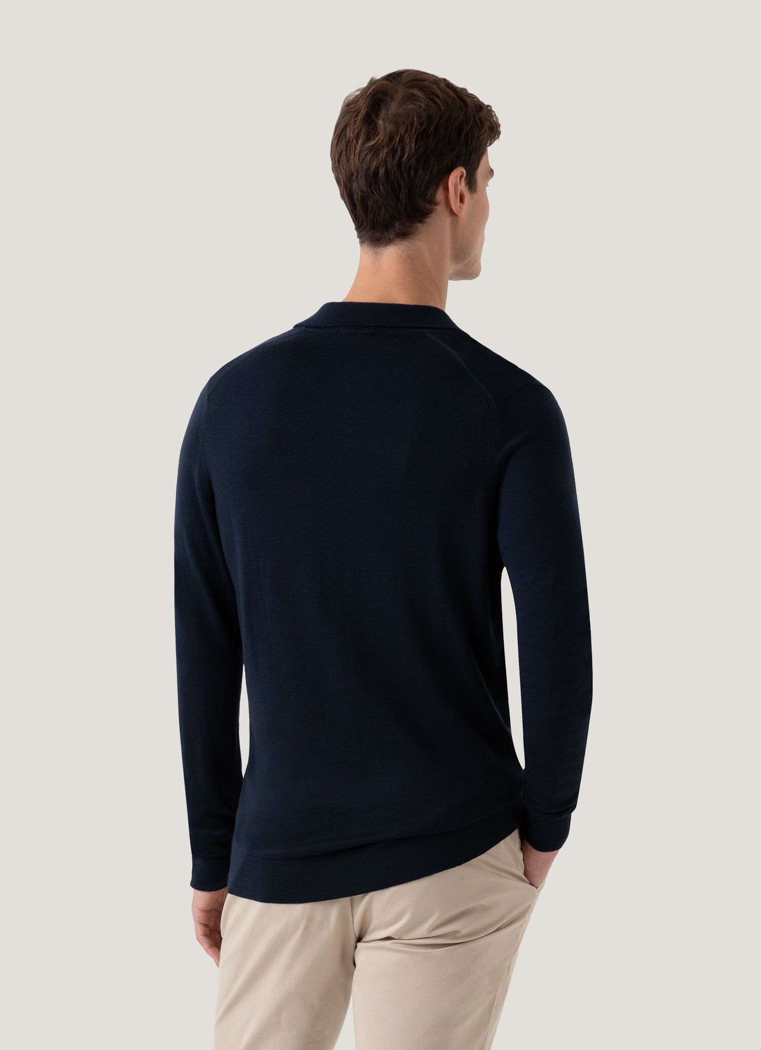 Men's Extra-Fine Merino Knitted Polo Shirt in Light Navy