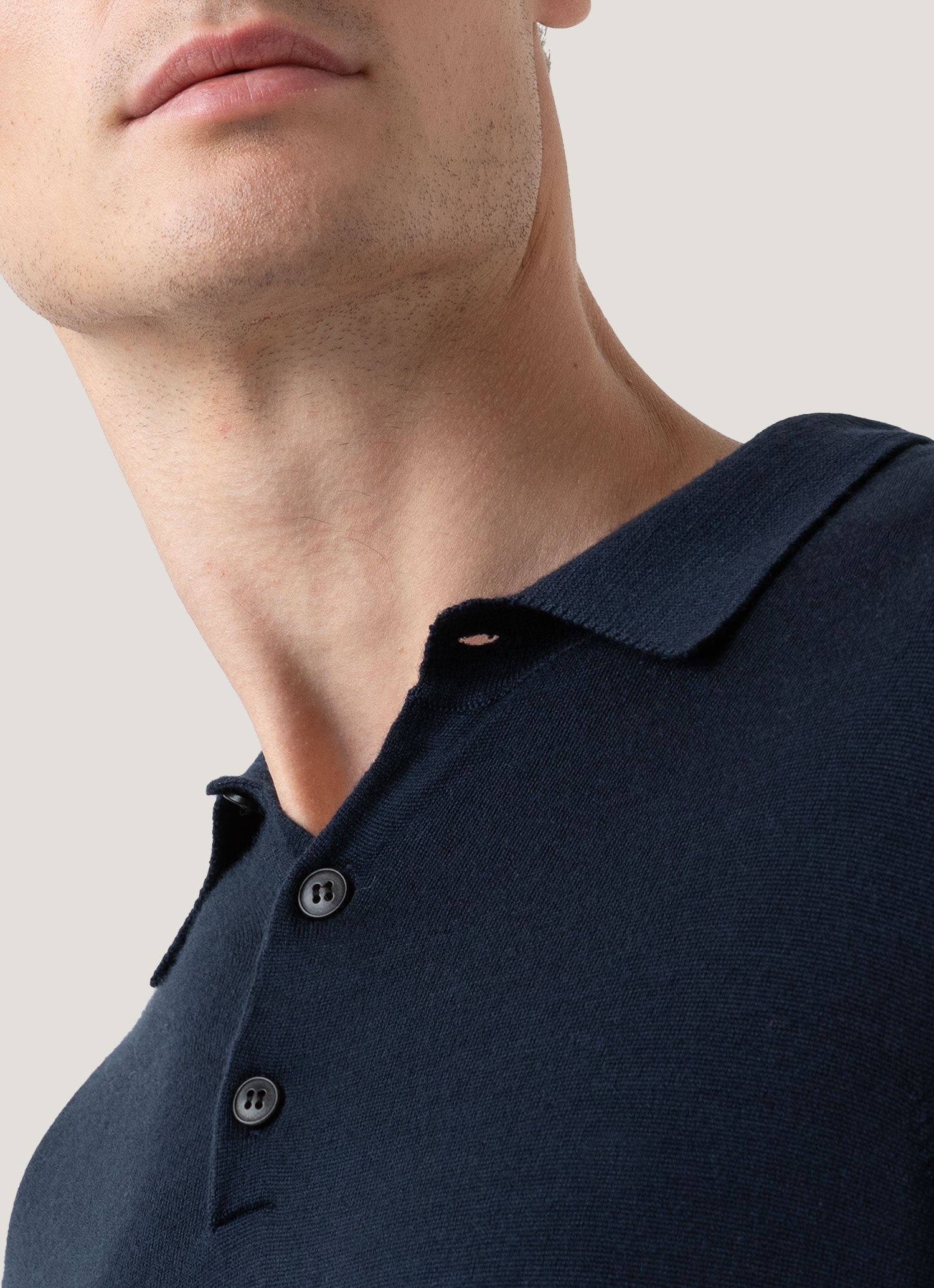 Men's Extra-Fine Merino Knitted Polo Shirt in Light Navy