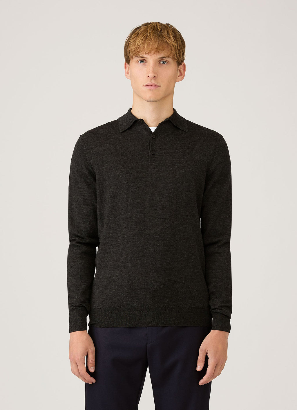 Polo en maille Mérinos extra-fin pour homme, coloris gris anthracite chiné