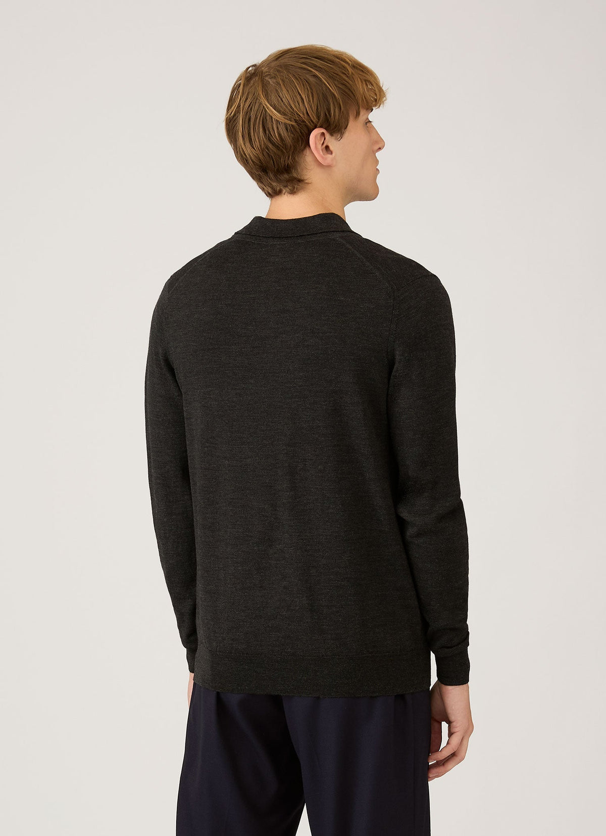 Polo en maille Mérinos extra-fin pour homme, coloris gris anthracite chiné