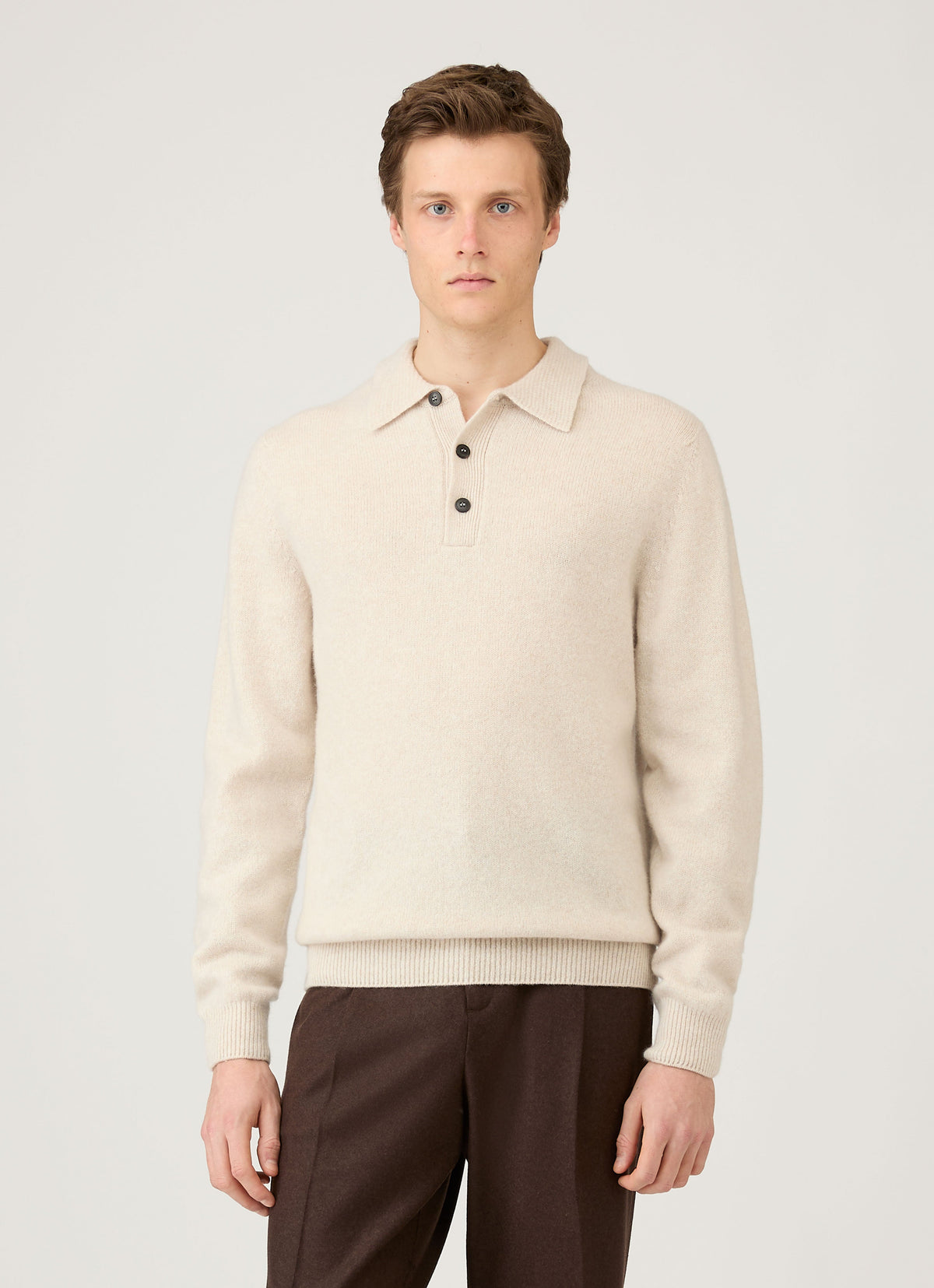 Polo en maille d'agneau mérinos pour homme, coloris melange avoine