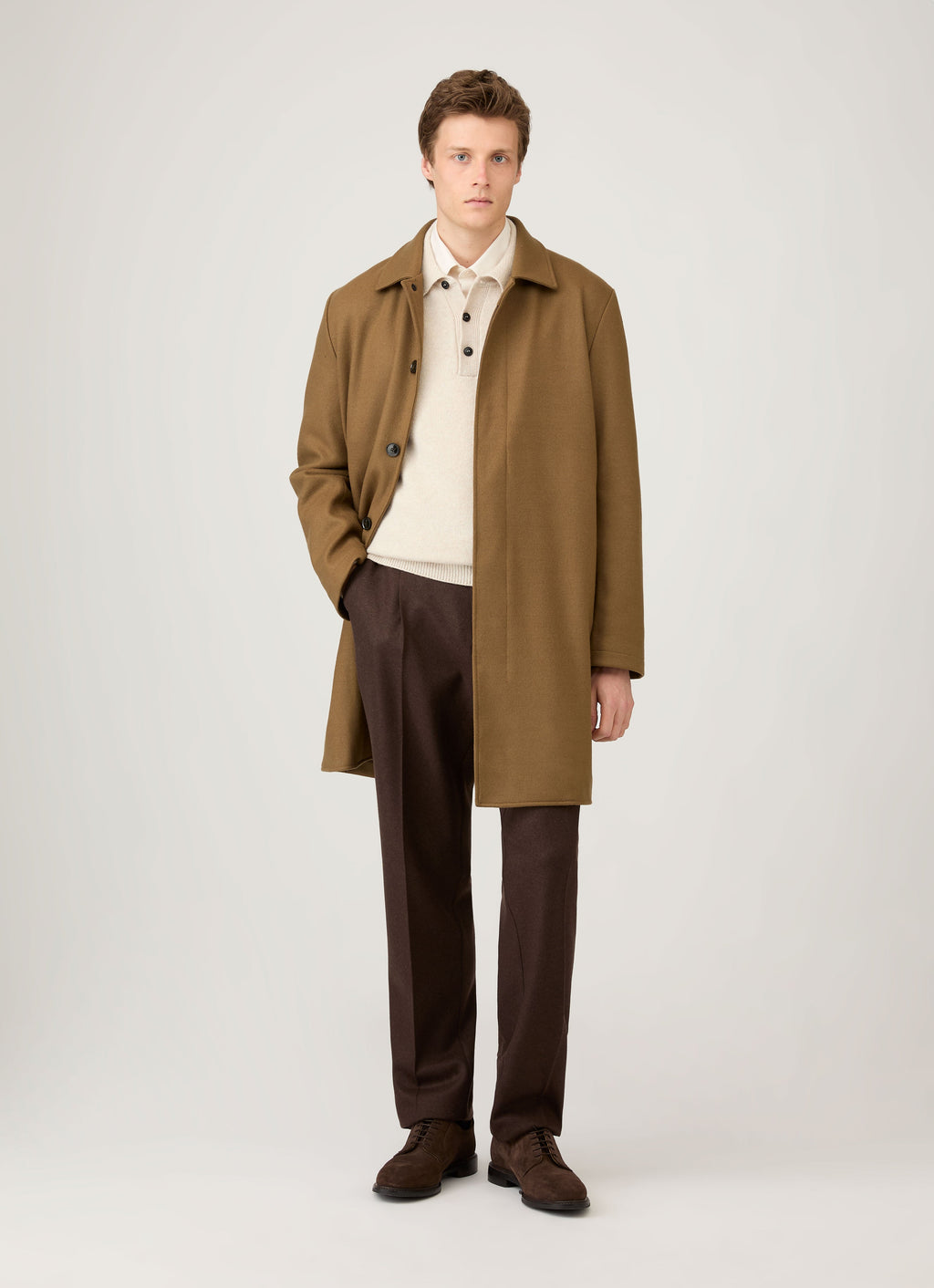 Polo en maille d'agneau mérinos pour homme, coloris melange avoine