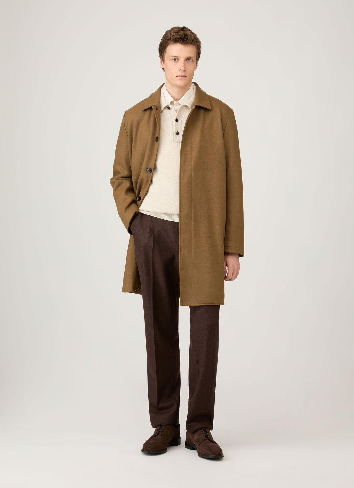 Polo en maille d'agneau mérinos pour homme, coloris melange avoine