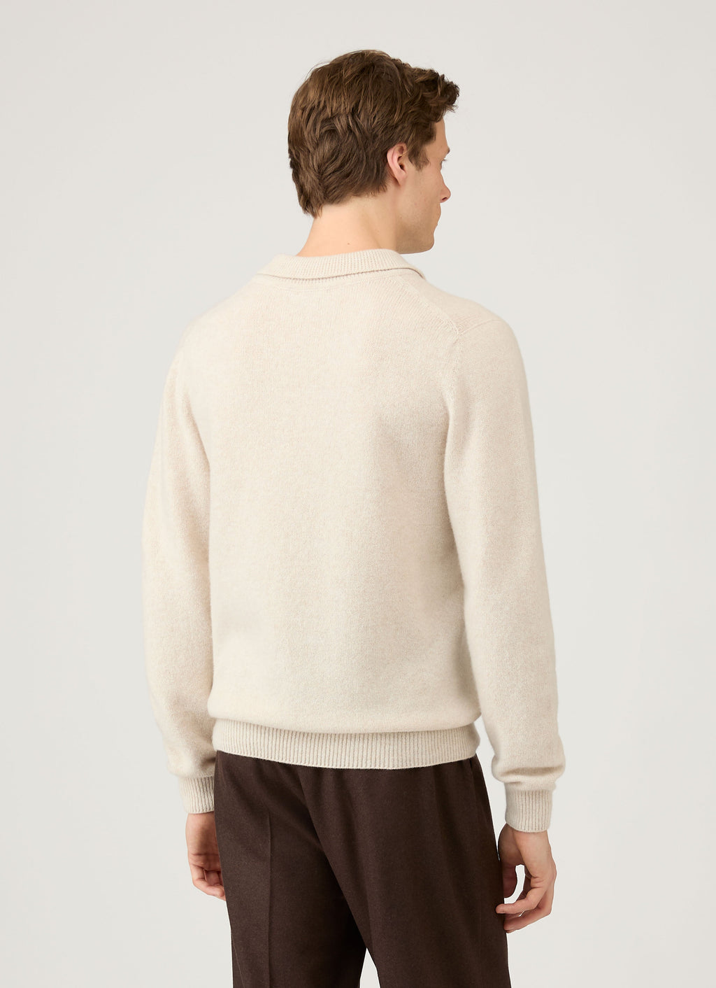 Polo en maille d'agneau mérinos pour homme, coloris melange avoine