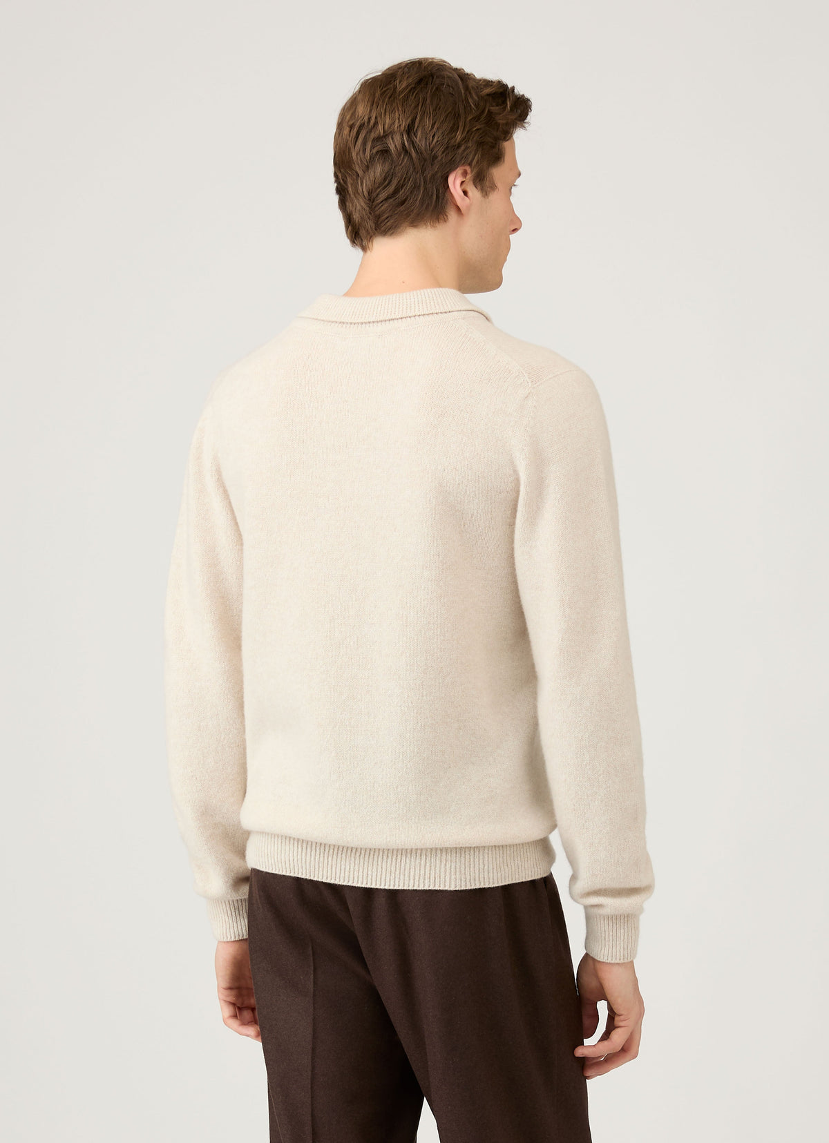 Polo en maille d'agneau mérinos pour homme, coloris melange avoine
