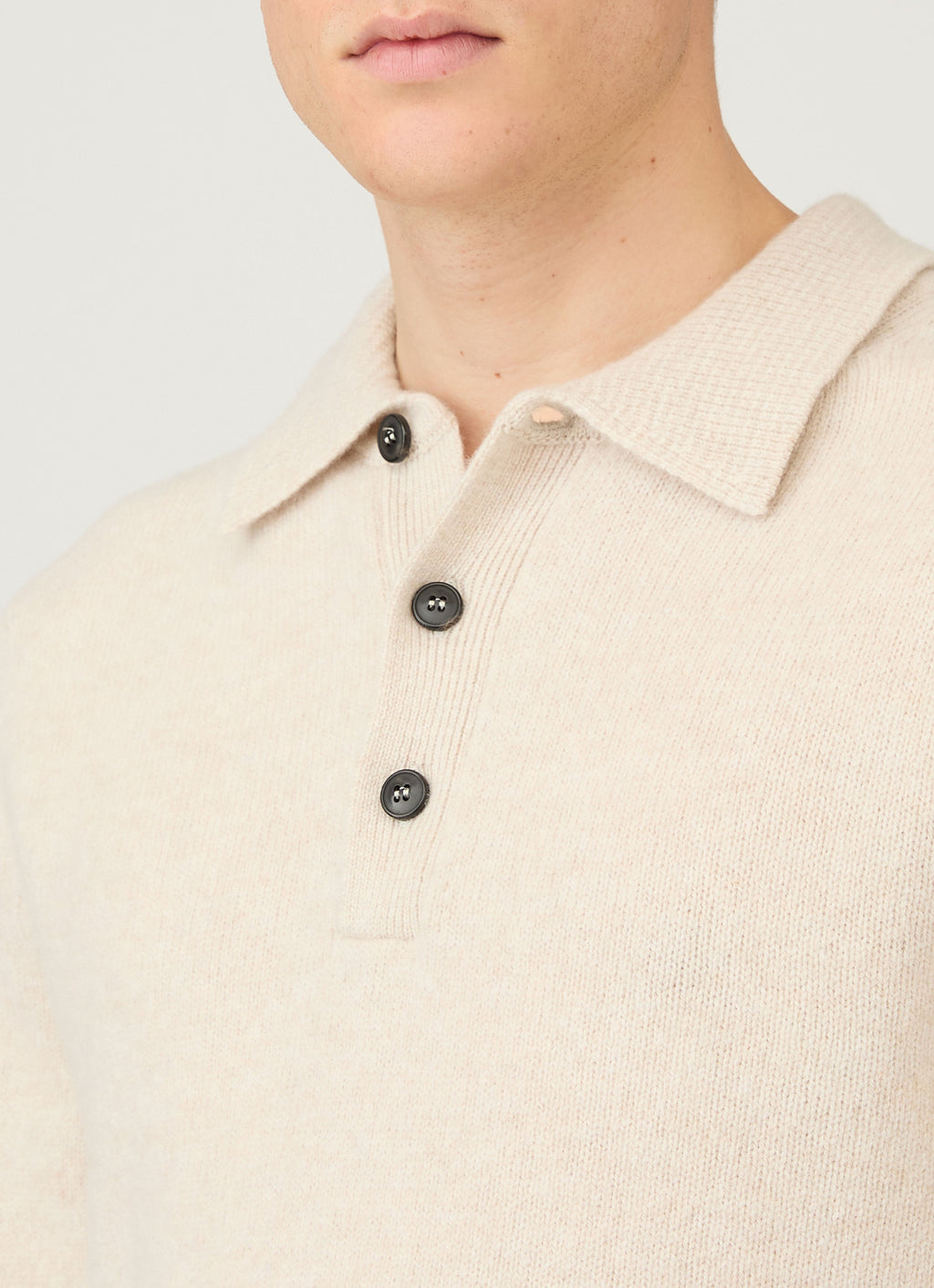 Polo en maille d'agneau mérinos pour homme, coloris melange avoine