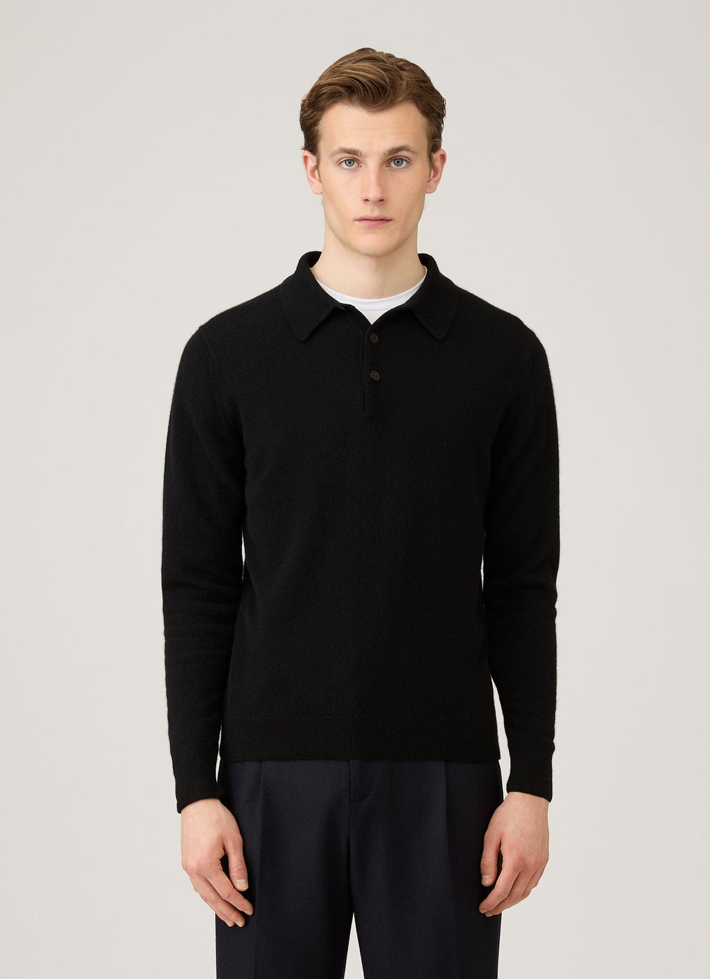 Polo en cachemire tricoté pour homme noir