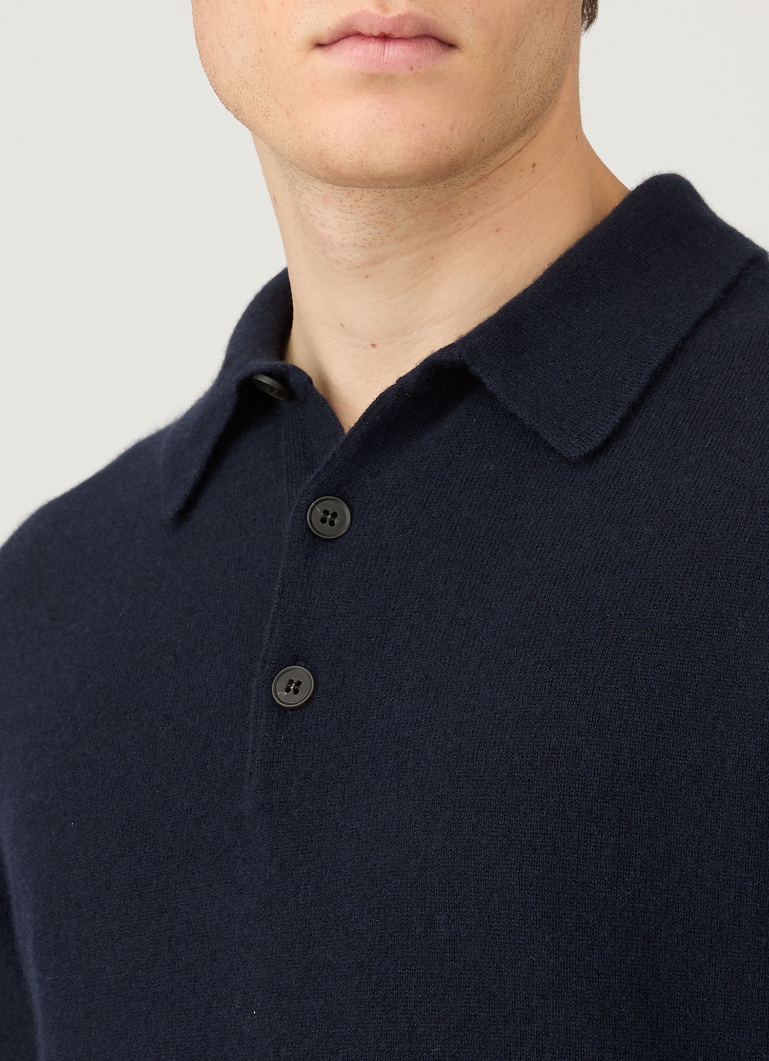 Men's Cashmere Knitted Polo Shirt in Navy