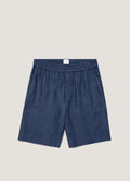 Short de sport en lin à cordon de serrage bleu marine clair pour homme