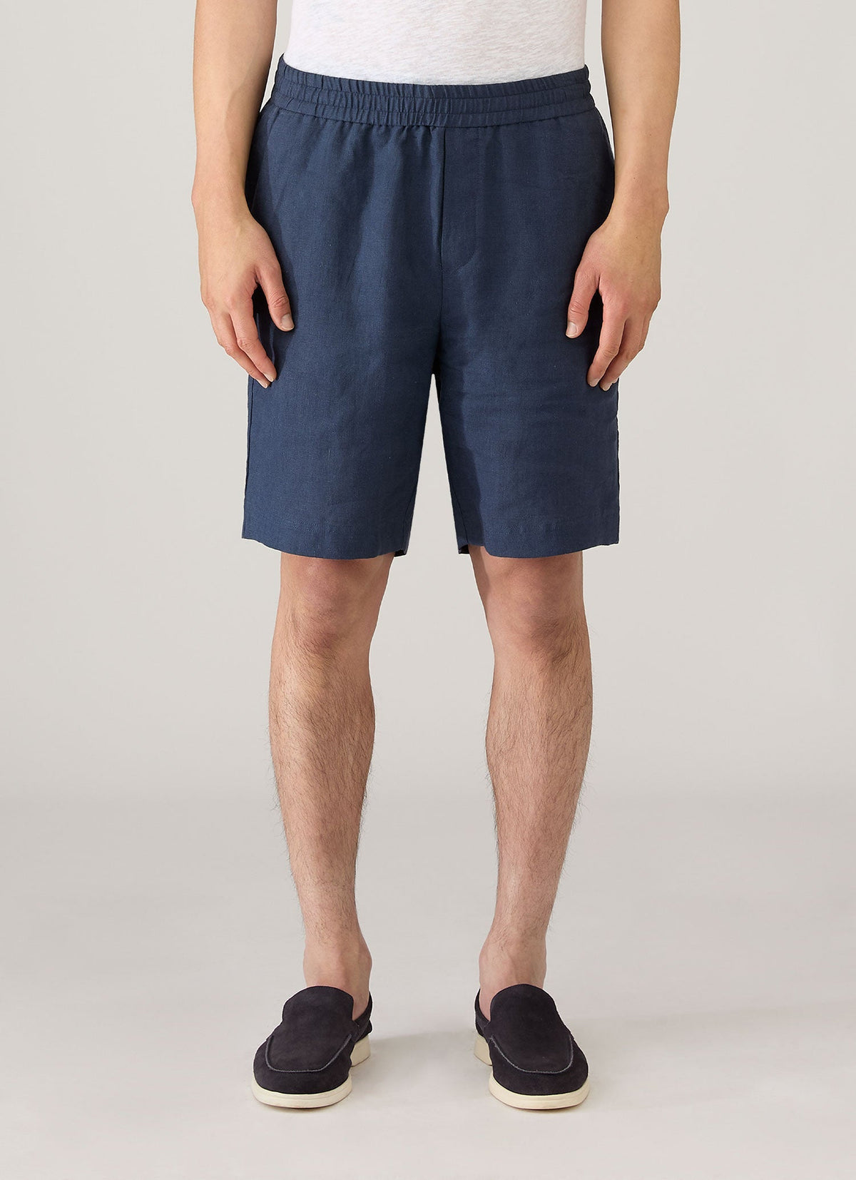Short de sport en lin à cordon de serrage bleu marine clair pour homme