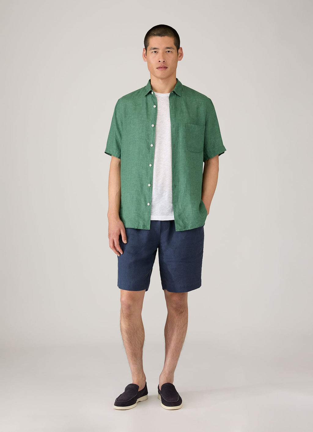 Short de sport en lin à cordon de serrage bleu marine clair pour homme