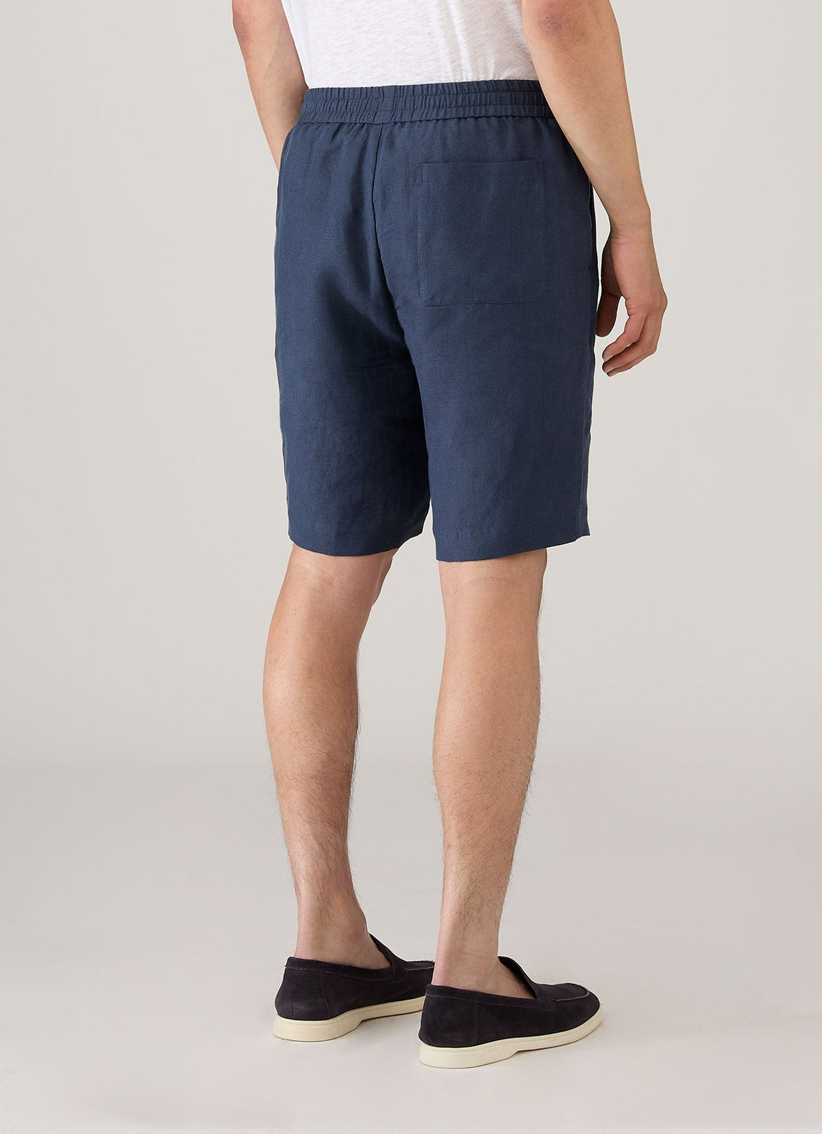 Short de sport en lin à cordon de serrage bleu marine clair pour homme