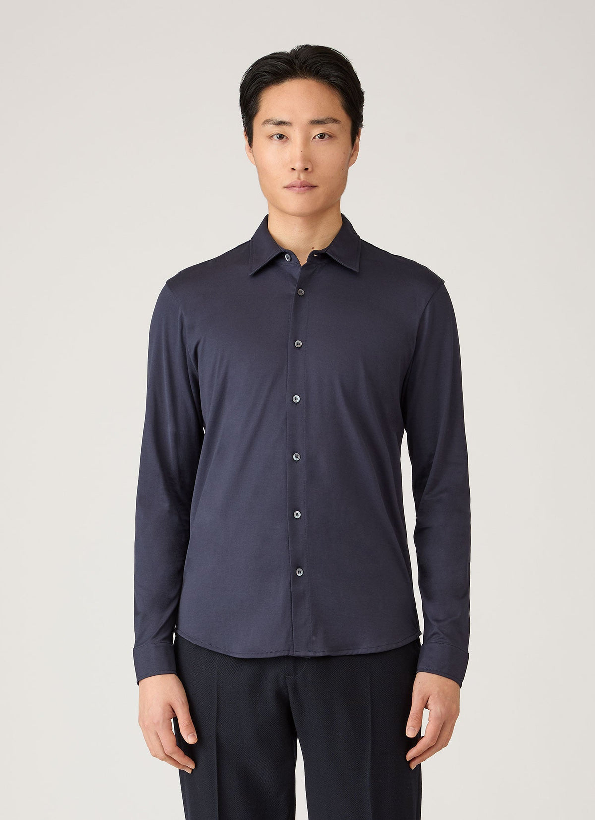 Chemise classique en jersey pour homme, couleur bleu marine