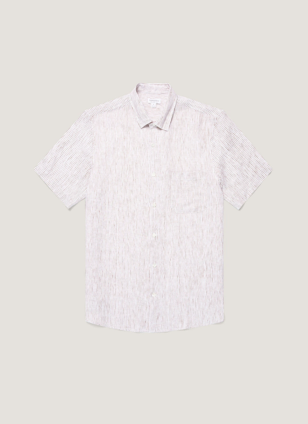 Men's Short Sleeve Linen Shirt in White/Dark Chocolate