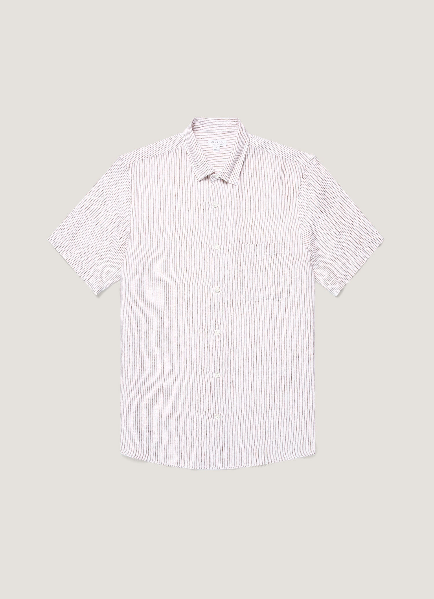Men's Short Sleeve Linen Shirt in White/Dark Chocolate