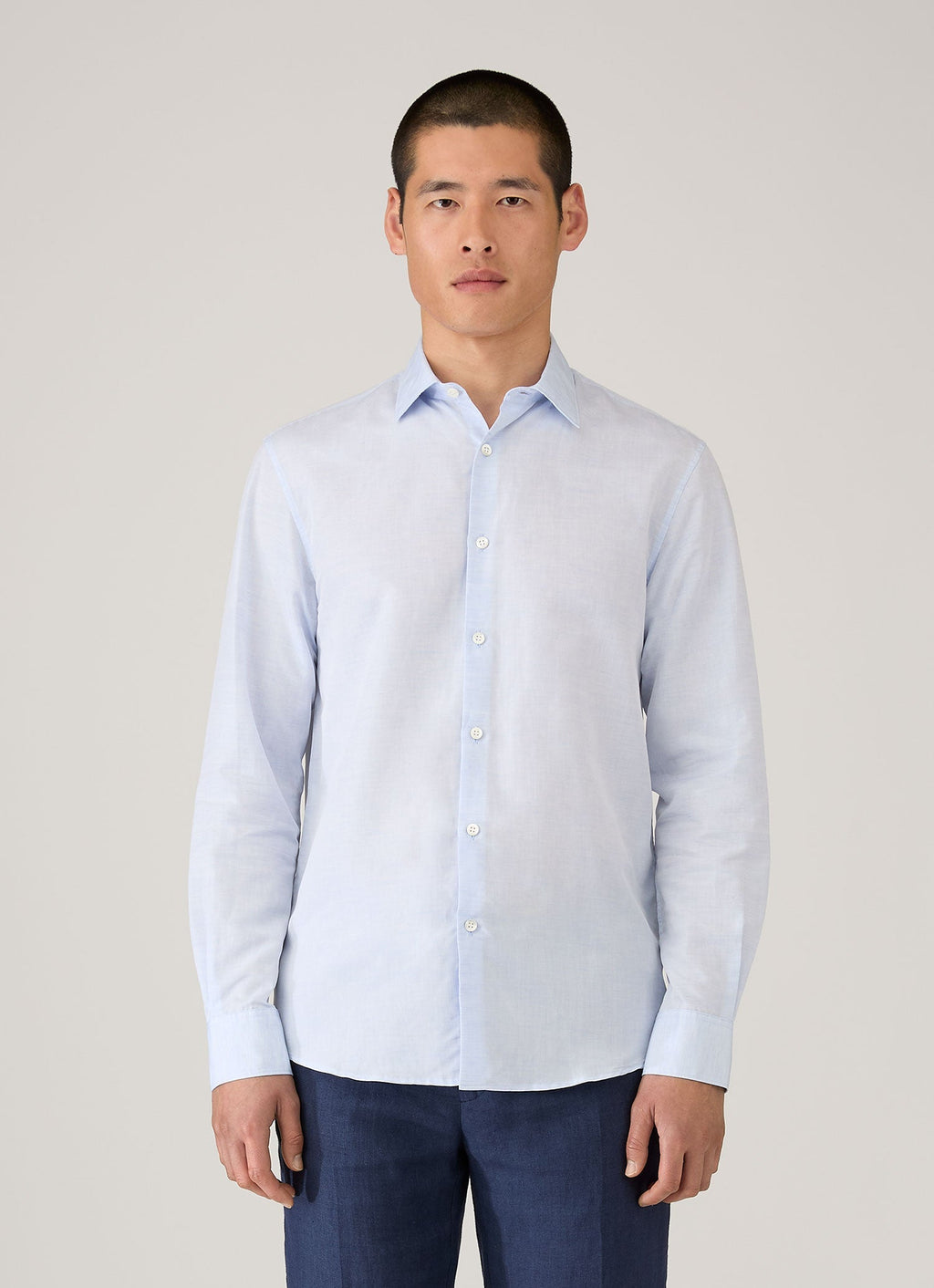 Chemise en lin et coton Sea Island pour homme, bleu clair