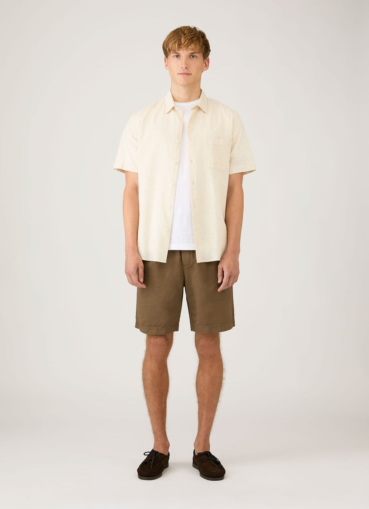 Chemise homme manches courtes en coton et lin écrue