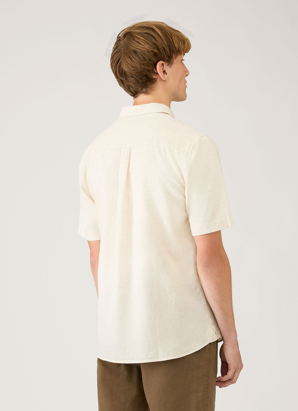 Chemise homme manches courtes en coton et lin écrue