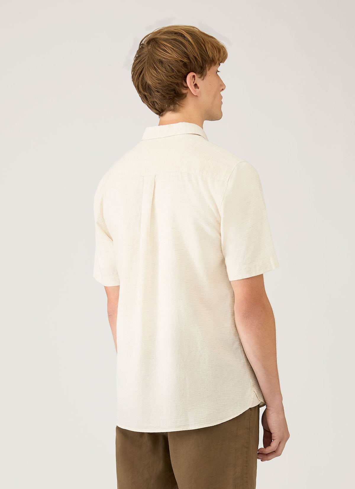 Chemise homme manches courtes en coton et lin écrue