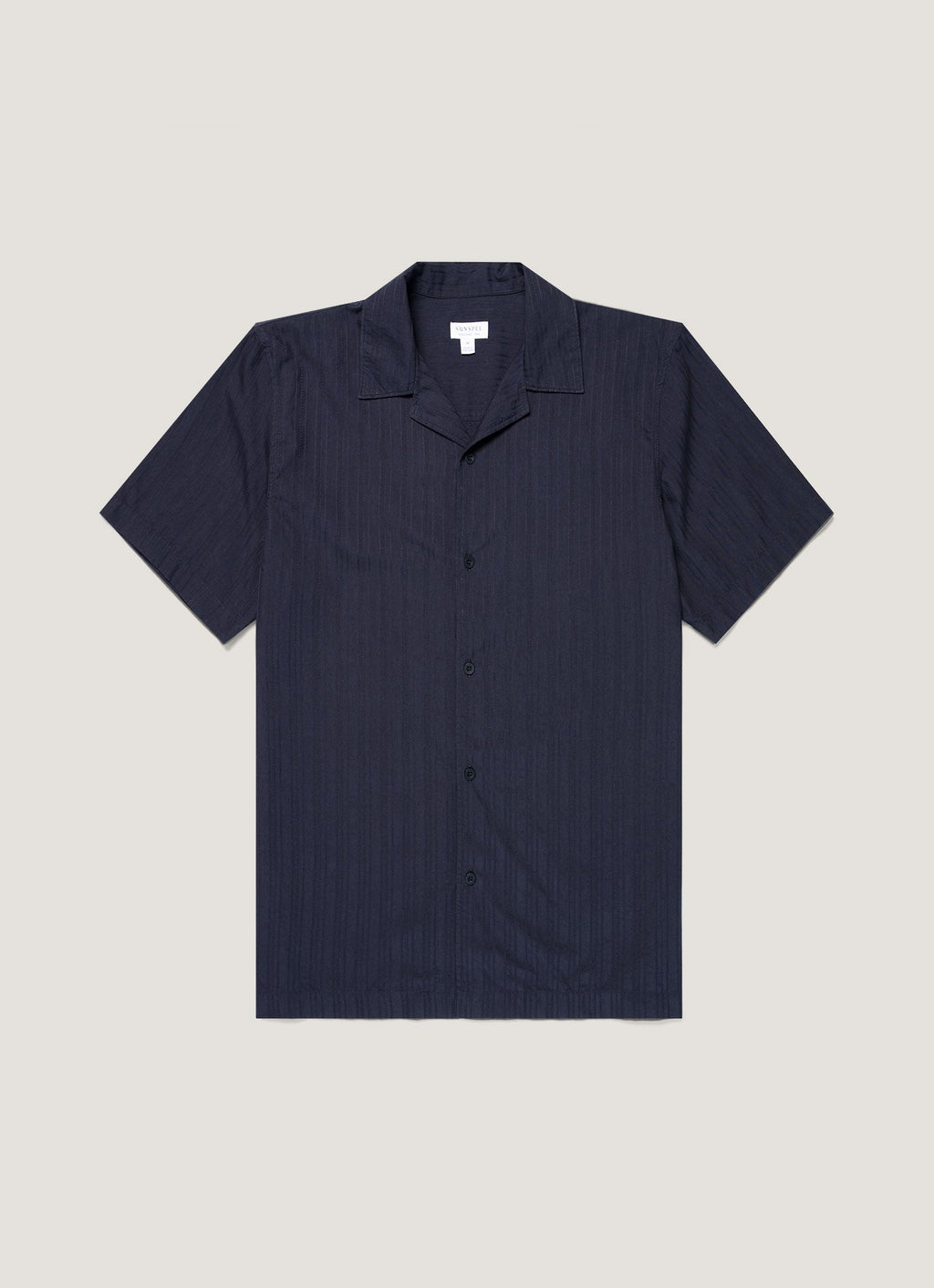 Chemise rayée texturée à col camp pour homme, bleu marine