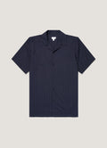 Chemise rayée texturée à col camp pour homme, bleu marine