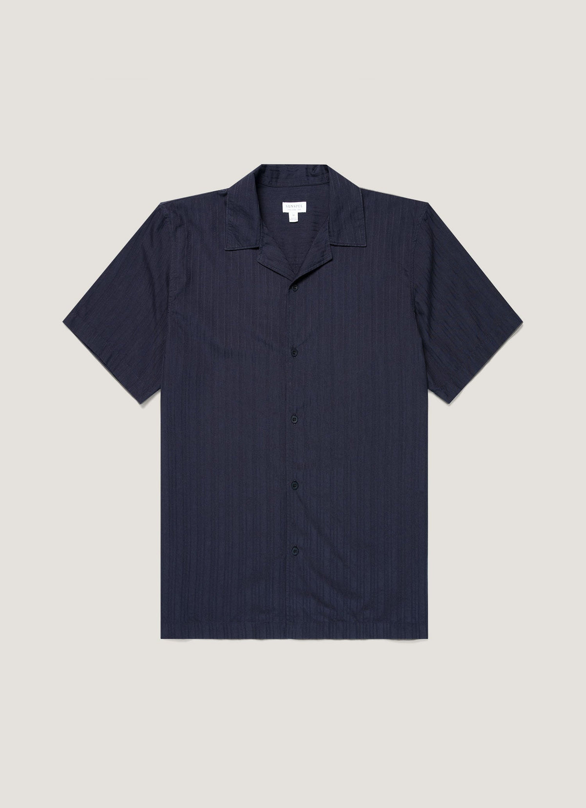 Chemise rayée texturée à col camp pour homme, bleu marine