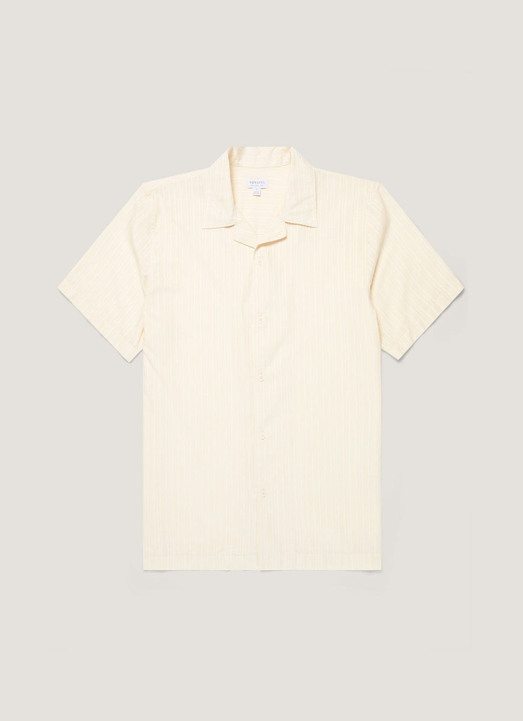 Men's Textured Stripe Camp Collar Shirt in Ecru