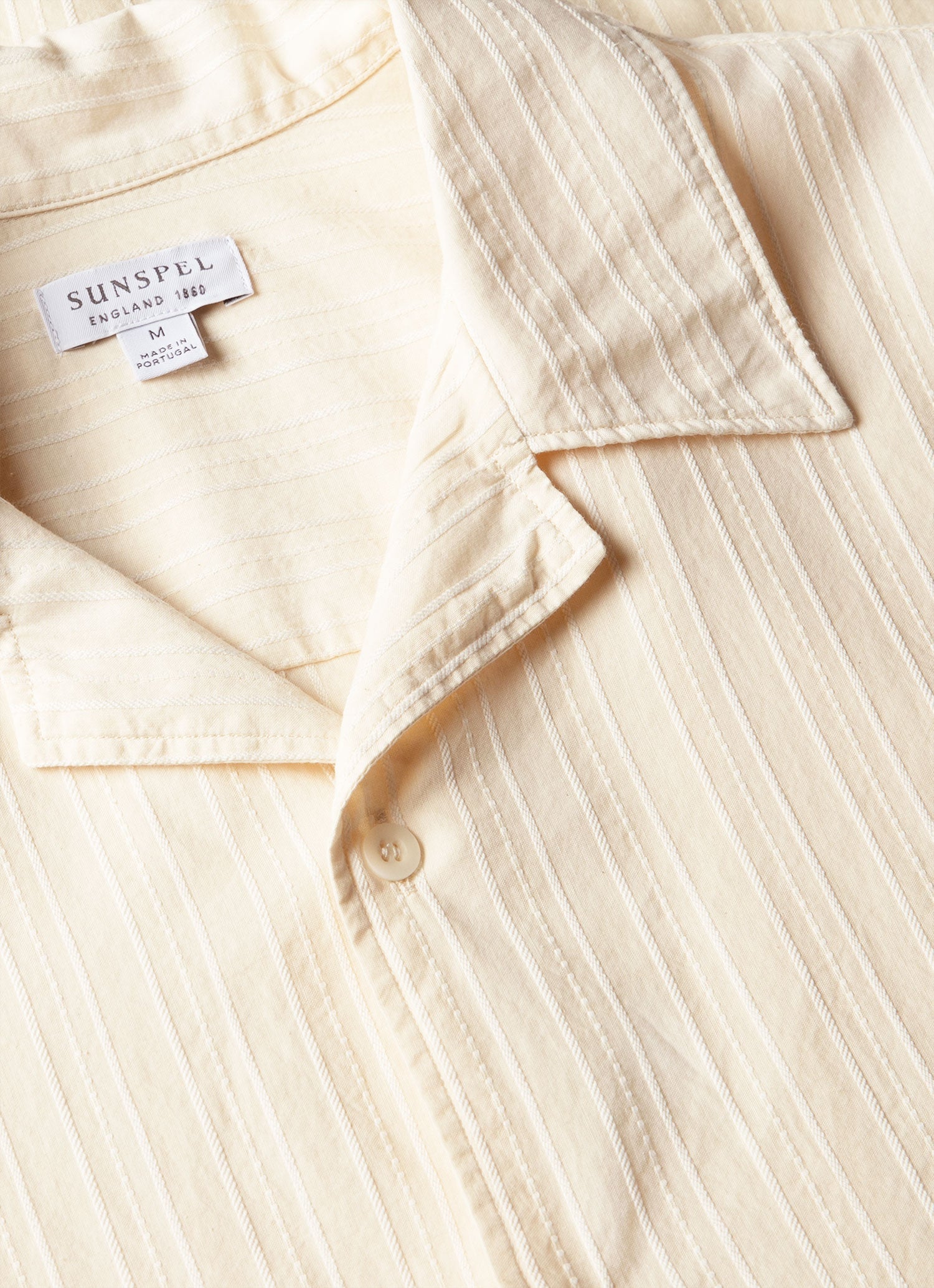 Men's Textured Stripe Camp Collar Shirt in Ecru