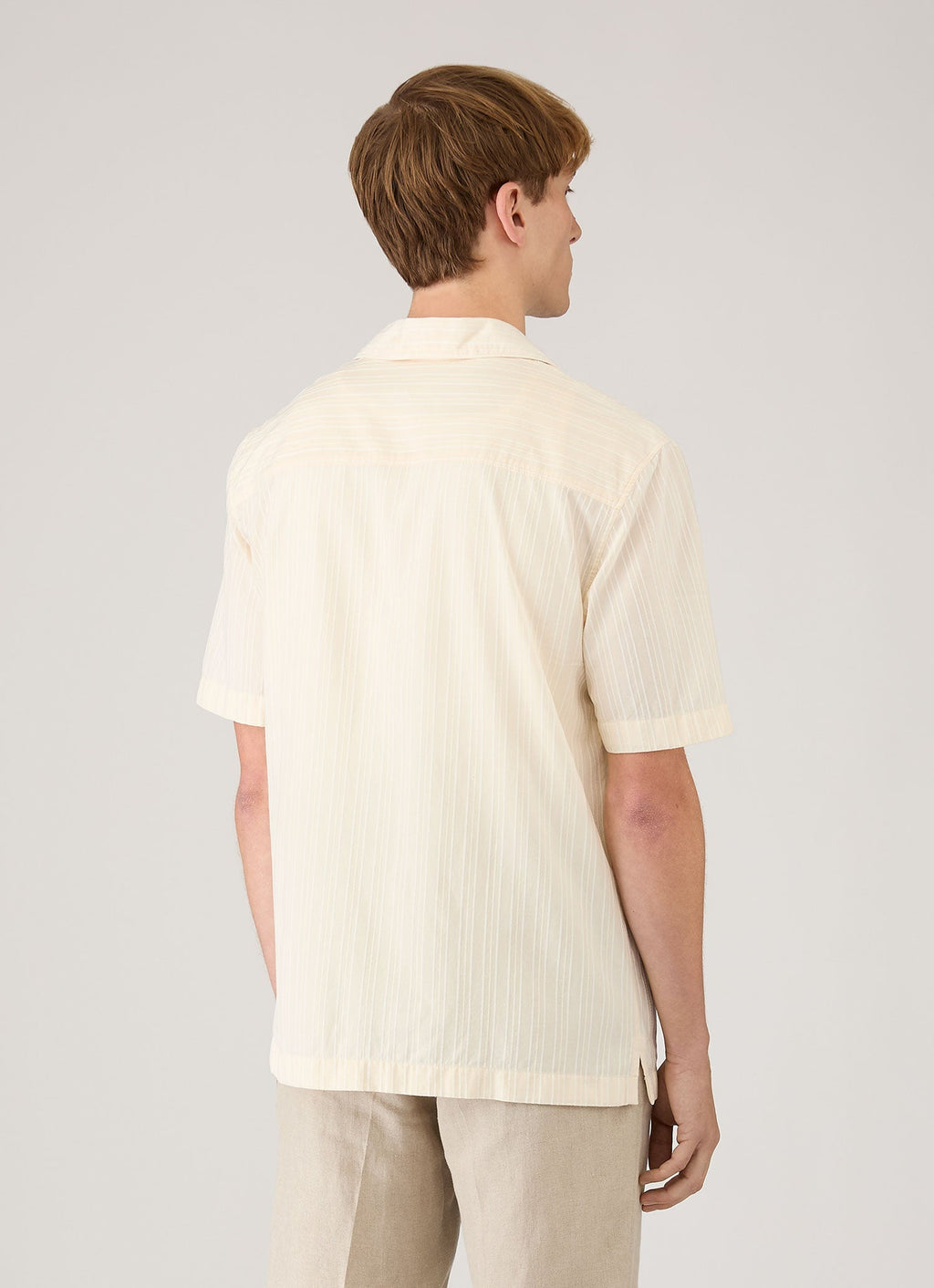 Men's Textured Stripe Camp Collar Shirt in Ecru