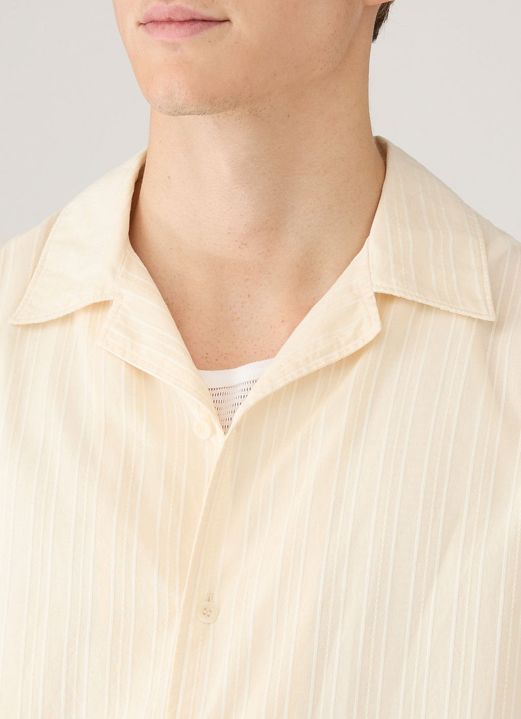 Men's Textured Stripe Camp Collar Shirt in Ecru