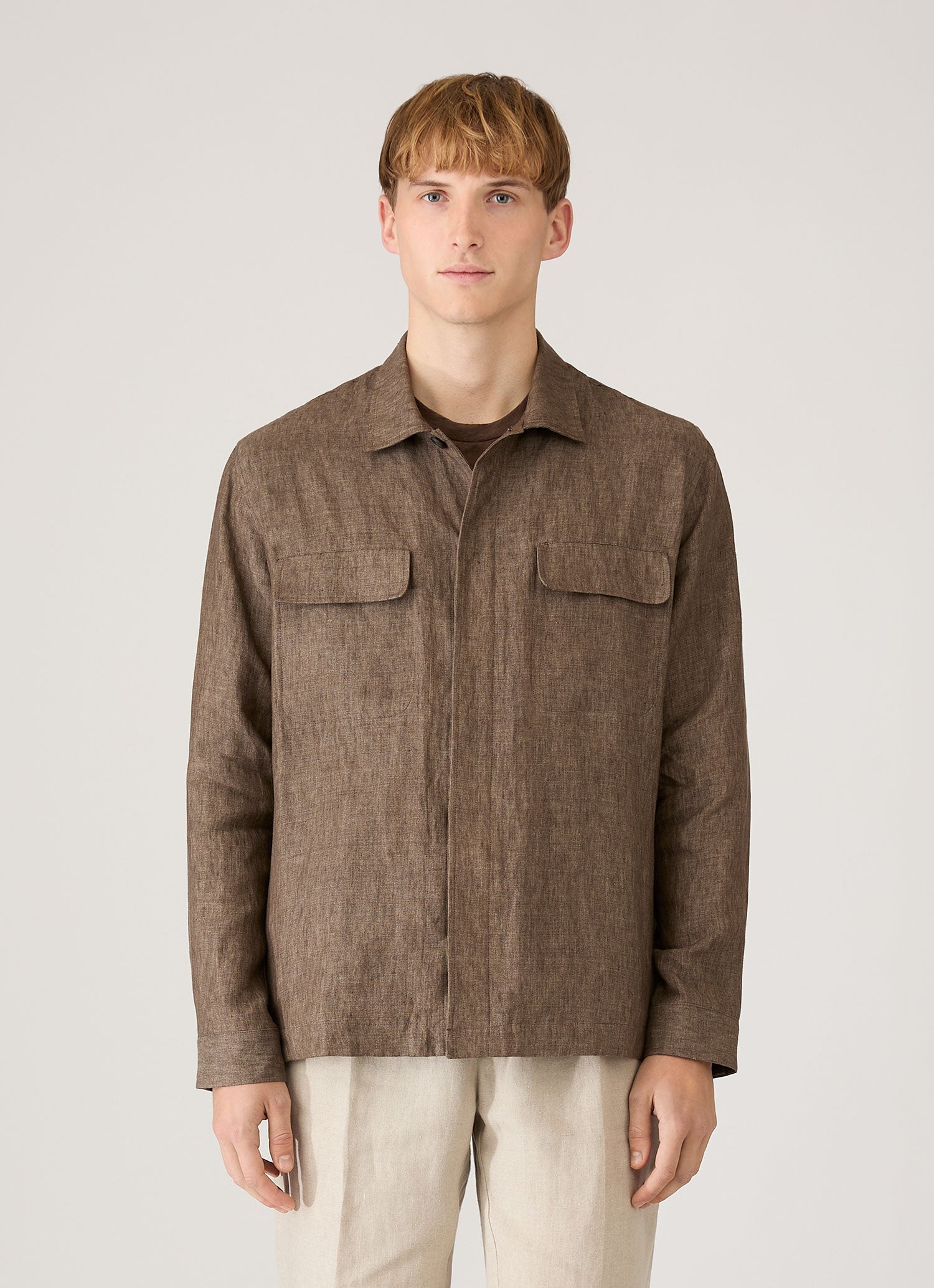 Men's Linen Overshirt in Dark Walnut