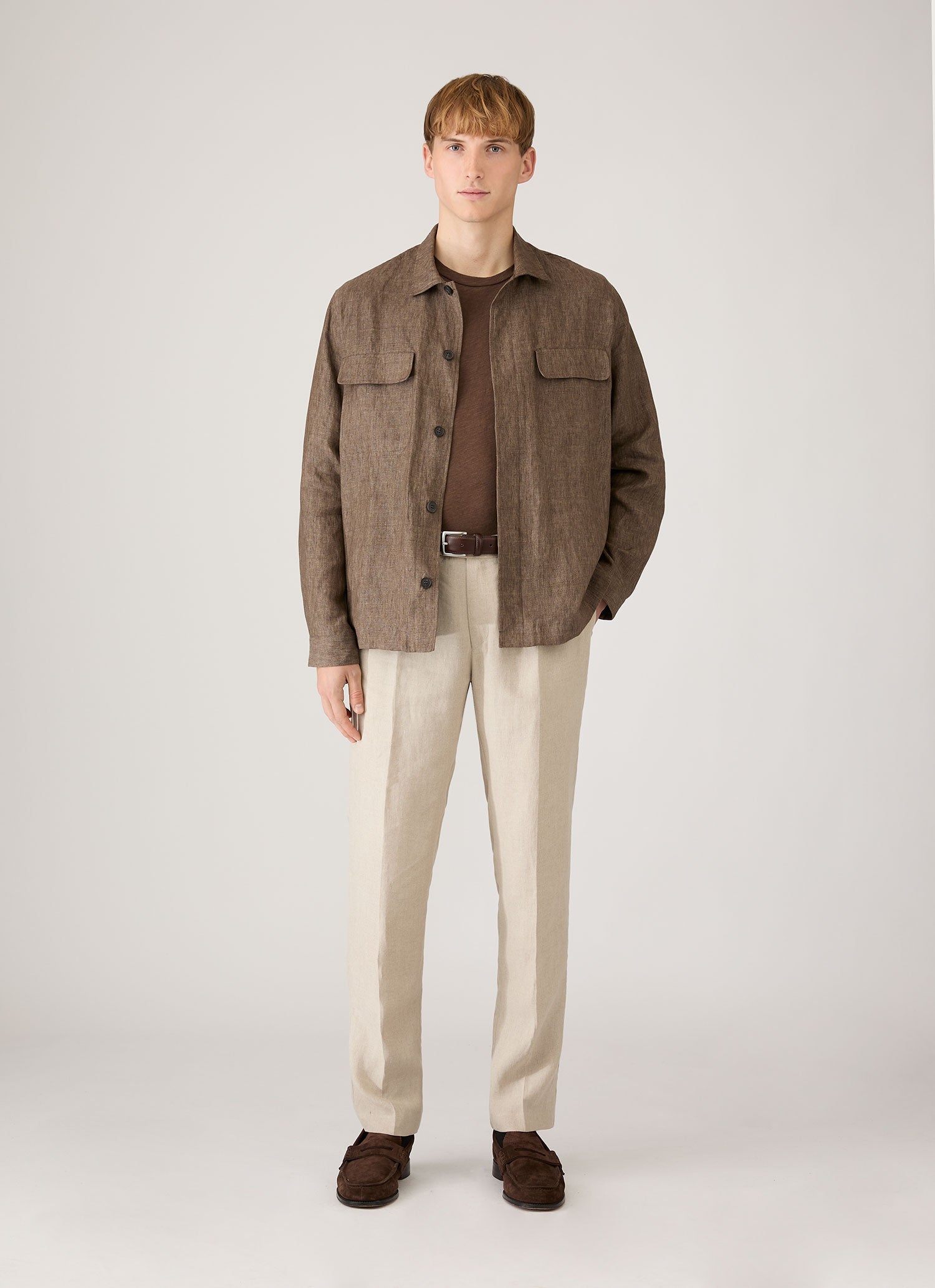 Men's Linen Overshirt in Dark Walnut