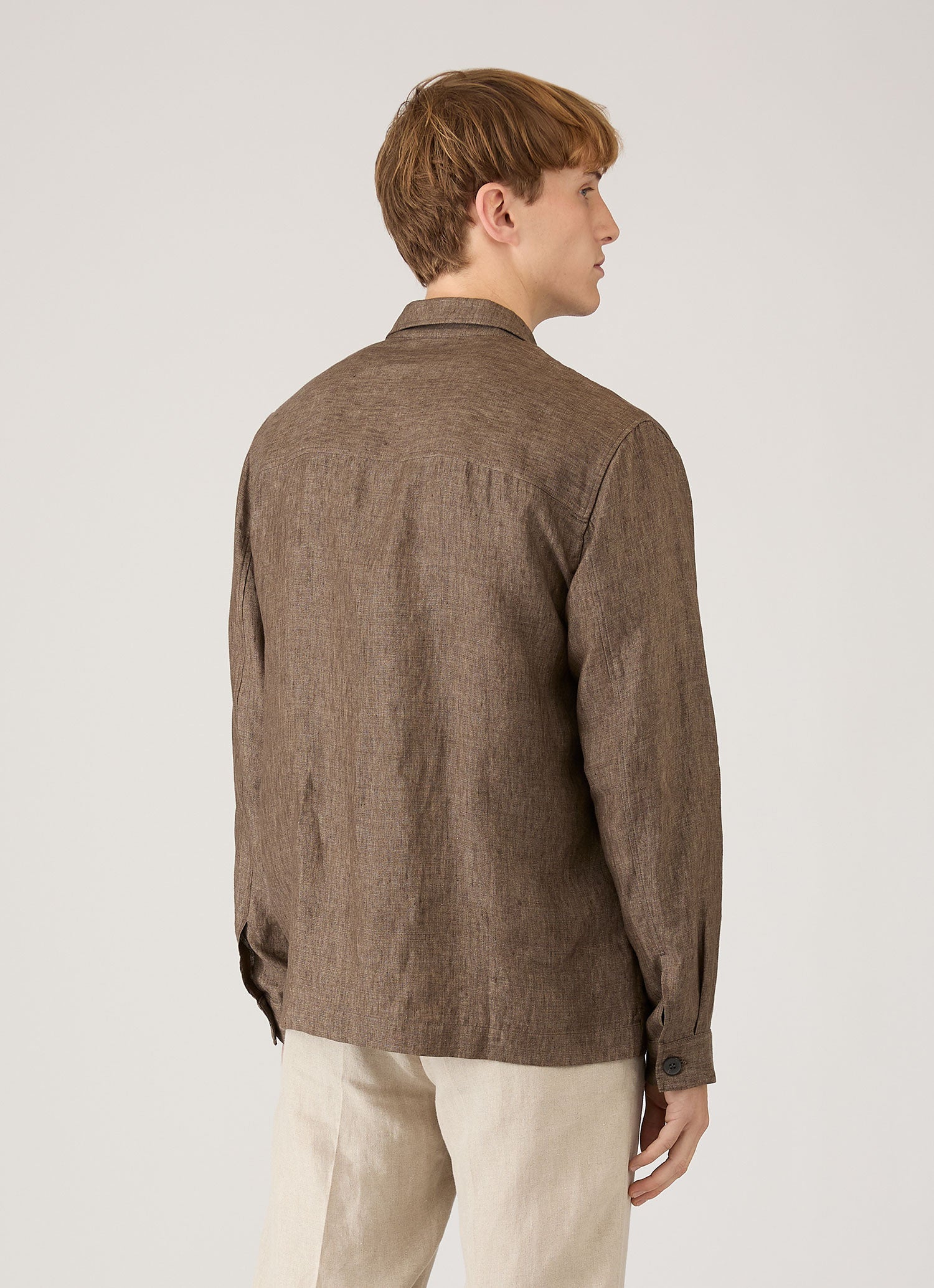 Men's Linen Overshirt in Dark Walnut
