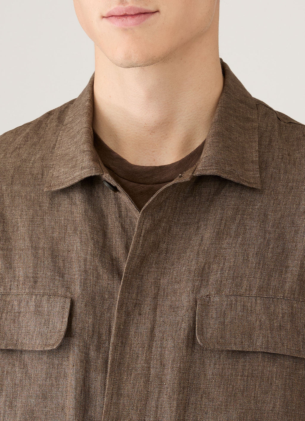 Men's Linen Overshirt in Dark Walnut