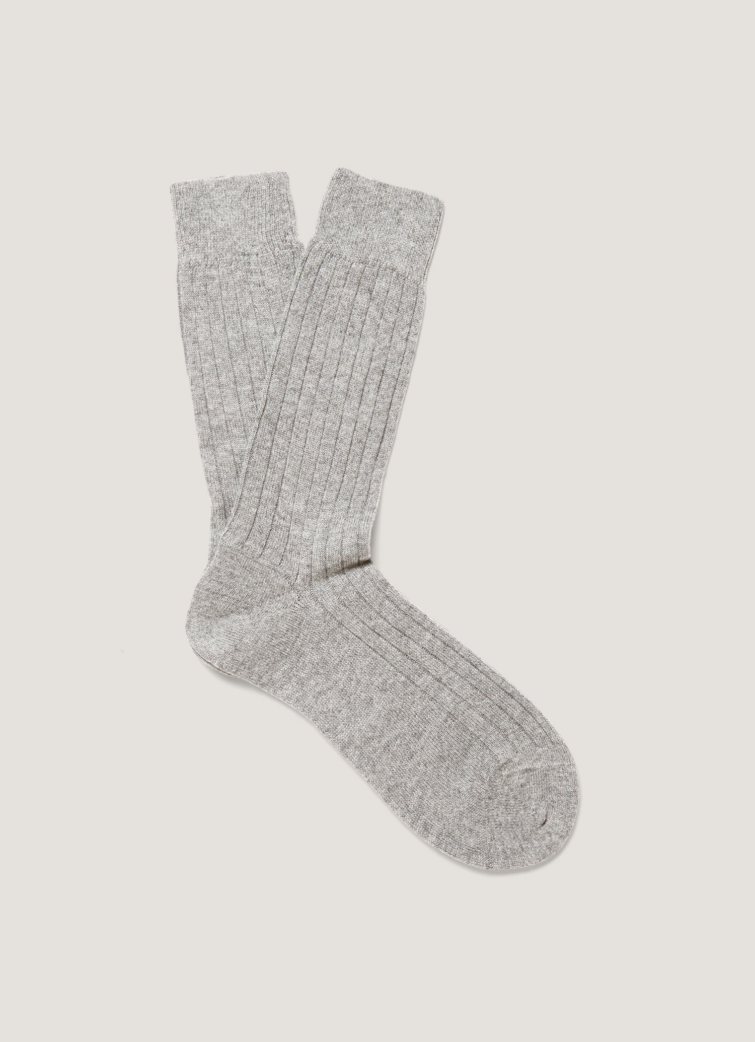 Chaussettes côtelées en cachemire pour homme, gris moyen chiné