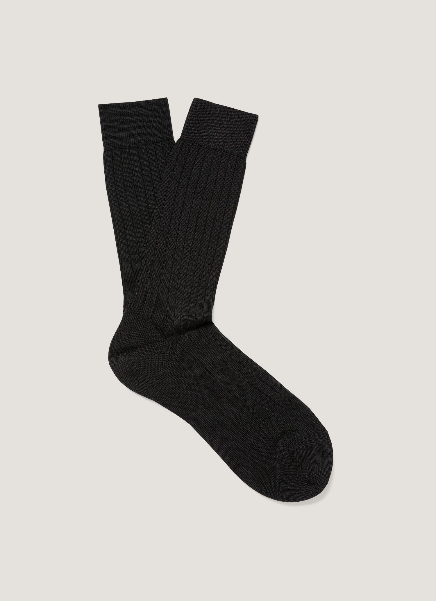 Chaussettes côtelées en laine mérinos noires pour homme